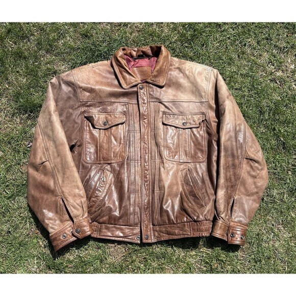 LEVI STRAUSS & CO AERO Vintage BROWN LEATHER BIKER /TRUCKER/JACKET Size Large - Picture 1 of 11